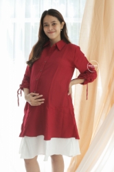 MAMA HAMIL Abby Dress Kekinian Terbaru Baju Ibu Hamil Menyusui Lengan Serut Kombinasi Brukat Putih   DRO 932 12  large